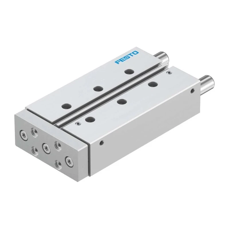 Festo Pneumatic Guided Cylinder 20mm Bore 100mm Stroke Double Acting Through Hole Mount Elastomer DFM-20-100-P-A-GF