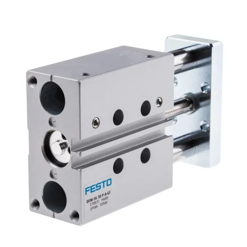 Festo Pneumatic Guided Cylinder 16mm Bore, 30mm Stroke, Double Acting, Elastomer Cushioning, Wrought DFM-16-30-P-A-GF