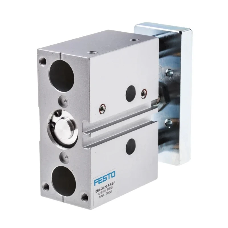 Festo Pneumatic Guided Cylinder 20 mm Bore Double Acting, Side Flat Through Hole Mount, 10 bar Pressure DFM-20-20-P-A-GF