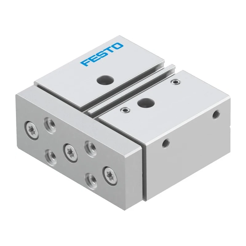 Festo Pneumatic Guided Cylinder 20 mm Bore Double Acting, Side Flat Through Hole Mount, 10 bar Pressure DFM-20-20-P-A-GF