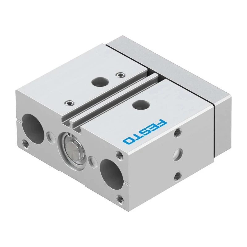 Festo Pneumatic Guided Cylinder 20 mm Bore Double Acting, Side Flat Through Hole Mount, 10 bar Pressure DFM-20-20-P-A-GF
