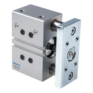 Festo Pneumatic Guided Cylinder 40 mm Bore, DFM Series, 25 mm Stroke, Double Acting, Elastomer Cushioning DFM-40-25-P-A-GF