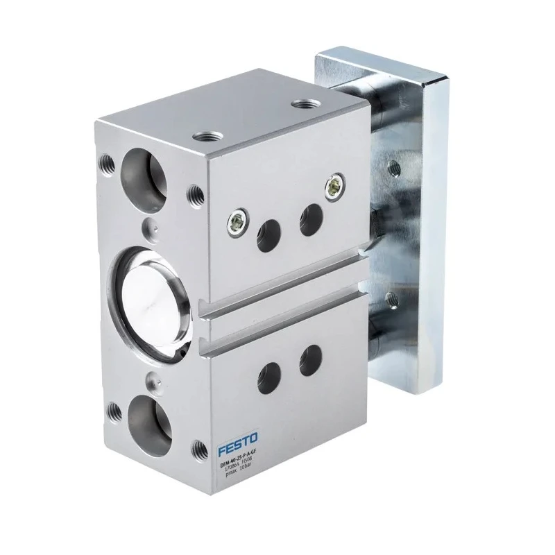 Festo Pneumatic Guided Cylinder 40 mm Bore, DFM Series, 25 mm Stroke, Double Acting, Elastomer Cushioning DFM-40-25-P-A-GF