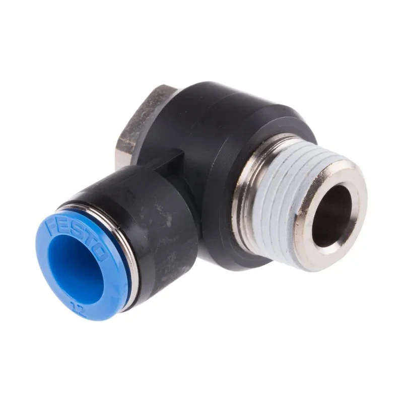 Festo Nickel Plated Brass Pneumatic Fitting Male Threaded-to-Tube ISO 228-1 R 1/2 in Push-in Tube Connection 12 QSLV-1/2-12