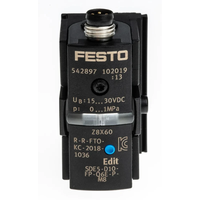 Festo Pneumatic Pressure Sensor, Piezoresistive, Threaded Port, 6 mm Tubing, 10 Bar, IP40, 12V DC/24V DC, Model 