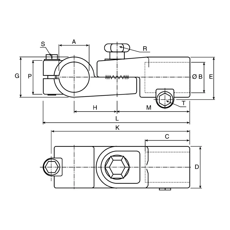Rose+Krieger M8 Hinge Clamp Connecting Component Strut Profile 25 mm, Round Tube Size 25.1 mm 182500040200