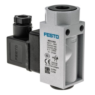 Festo Pneumatic Pressure Switch, 1/4 in Port, 1 bar to 12 bar, 125 V, 5 A, IP65, Through Hole Mount, Model PEV-1/4-B