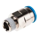 Festo Pneumatic Fitting Brass Push-in Threaded-to-Tube Male R 3/8 in, 16mm Nickel Finish QS-3/8-16