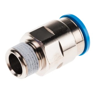 Festo Pneumatic Fitting Brass Push-in Threaded-to-Tube Male R 3/8 in, 16mm Nickel Finish QS-3/8-16