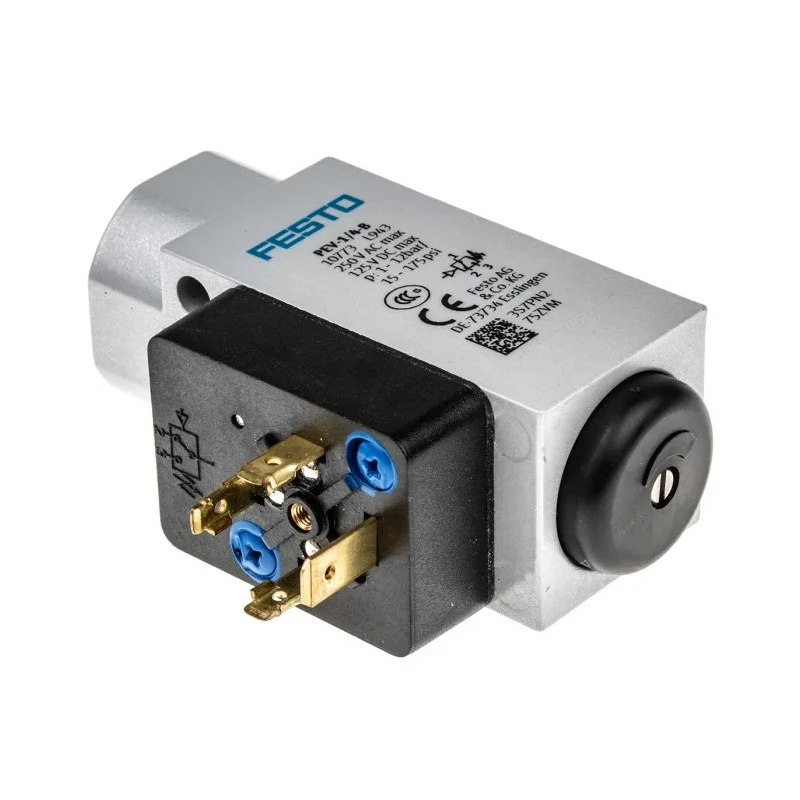 Festo Pneumatic Pressure Switch, 1/4 in Port, 1 bar to 12 bar, 125 V, 5 A, IP65, Through Hole Mount, Model PEV-1/4-B