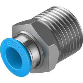 Festo Pneumatic Fitting QS Series 10mm Push-in Tube to 1/2 in R Male Threaded Connection Nickel Finished Brass QS-1/2-10