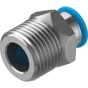 Festo Pneumatic Fitting QS Series 10mm Push-in Tube to 1/2 in R Male Threaded Connection Nickel Finished Brass QS-1/2-10