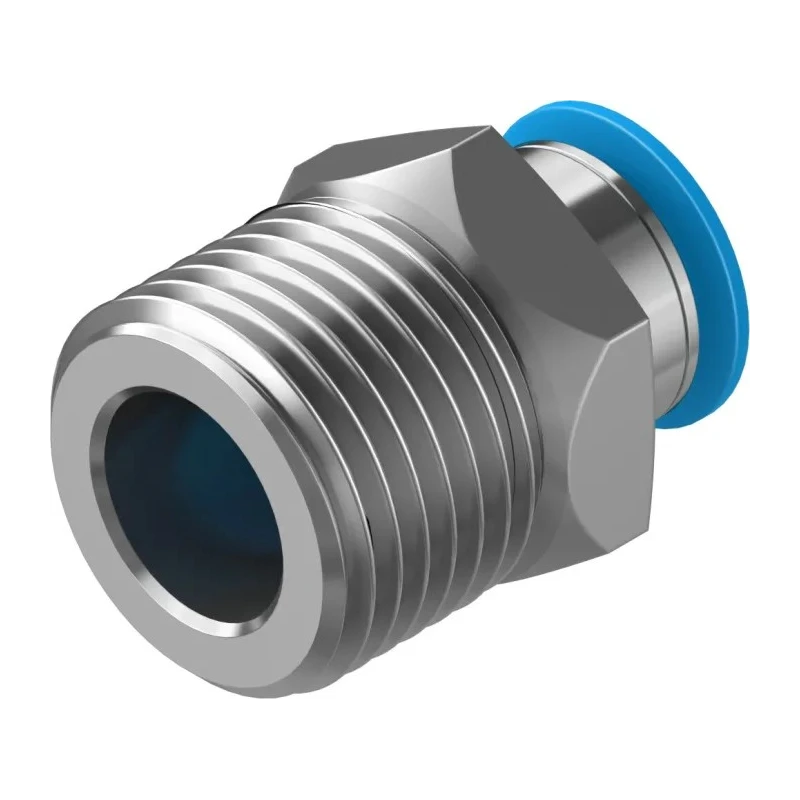 Festo Pneumatic Fitting QS Series 10mm Push-in Tube to 1/2 in R Male Threaded Connection Nickel Finished Brass QS-1/2-10