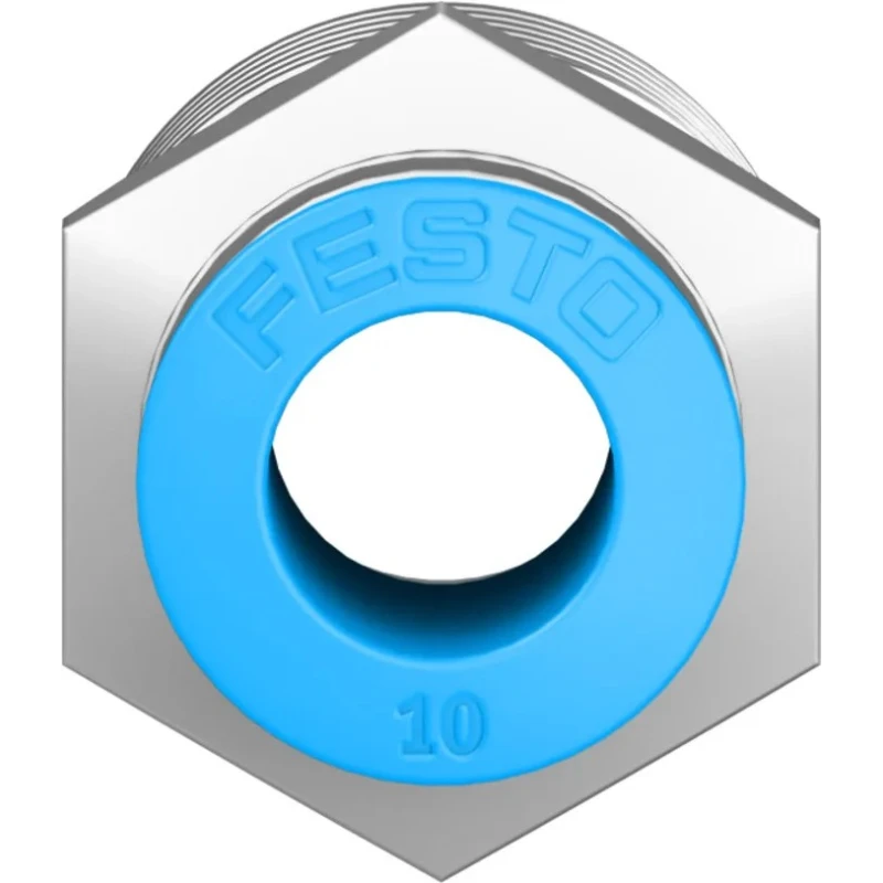 Festo Pneumatic Fitting QS Series 10mm Push-in Tube to 1/2 in R Male Threaded Connection Nickel Finished Brass QS-1/2-10