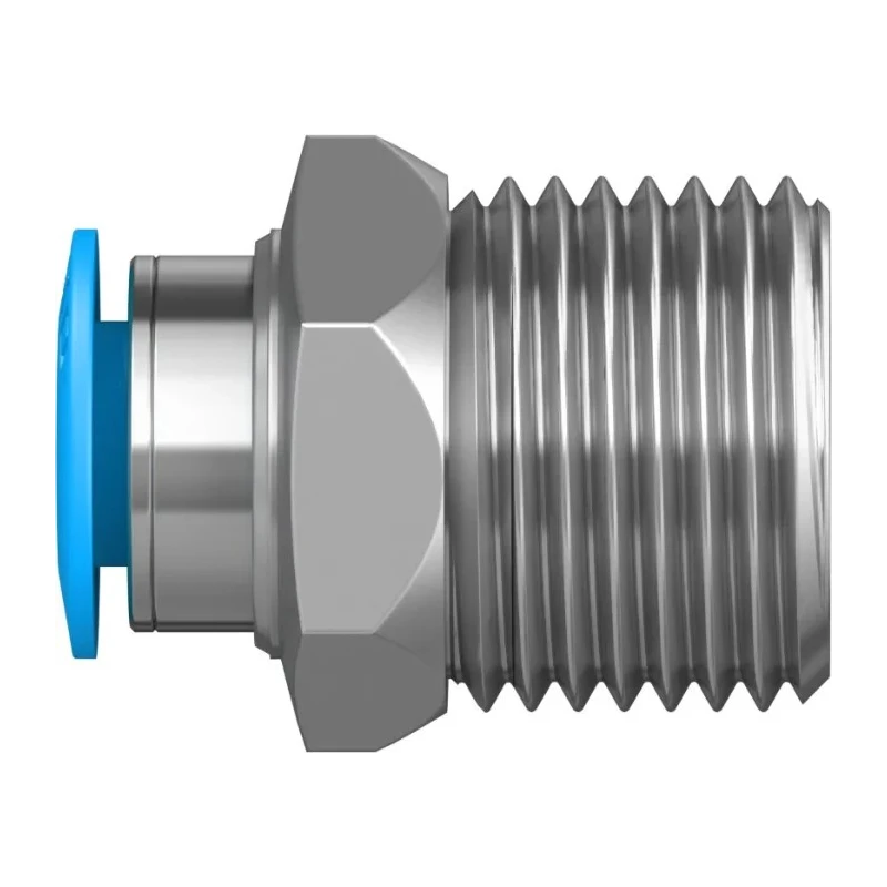 Festo Pneumatic Fitting QS Series 10mm Push-in Tube to 1/2 in R Male Threaded Connection Nickel Finished Brass QS-1/2-10