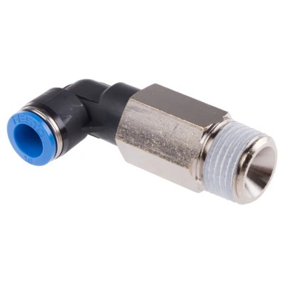 Festo Nickel Plated Brass Pneumatic Fitting Male R 1/2 in Metric G R Push-in, QSLL-1/2-10