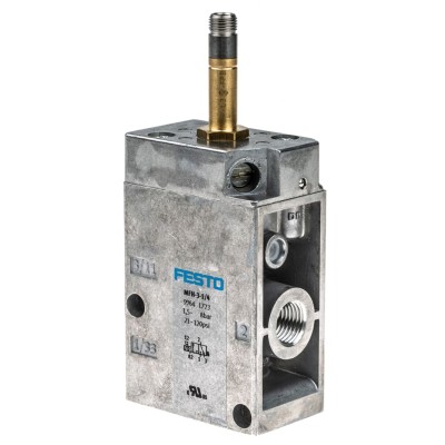 Festo Pneumatic Solenoid Valve 3/2 Way Closed Monostable Electric G Threaded Port 1/4 in Aluminium Body MFH-3-1/4