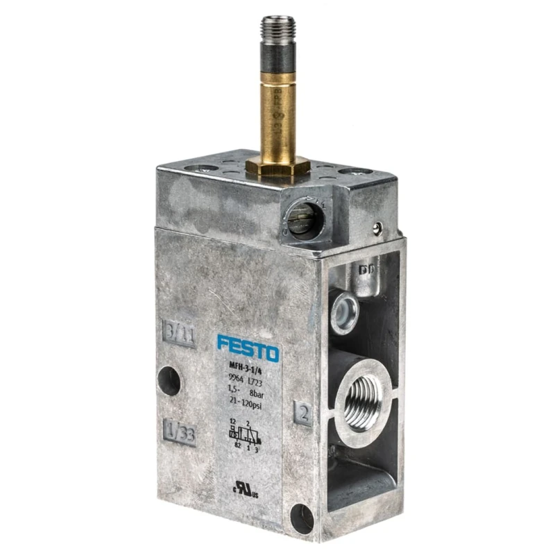 Festo Pneumatic Solenoid Valve 3/2 Way Closed Monostable Electric G Threaded Port 1/4 in Aluminium Body MFH-3-1/4