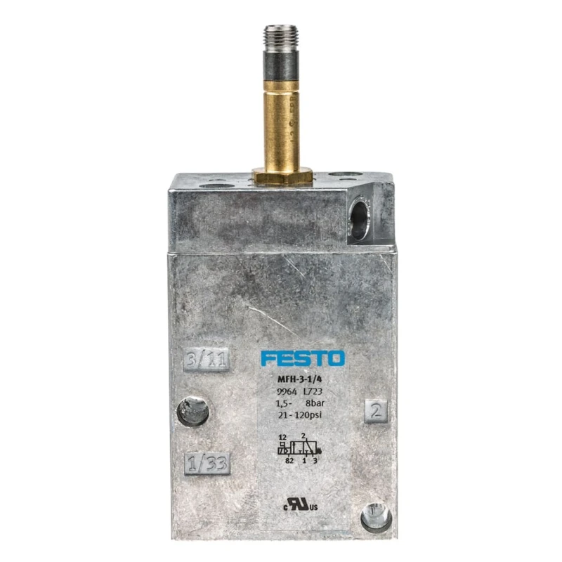 Festo Pneumatic Solenoid Valve 3/2 Way Closed Monostable Electric G Threaded Port 1/4 in Aluminium Body MFH-3-1/4
