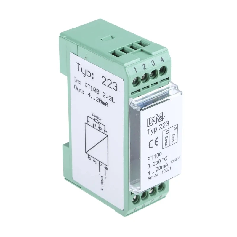 LKMelectronic Temperature Transmitter PT100 Input 4 to 20 mA Output 24V Power German Origin LKM 223/2