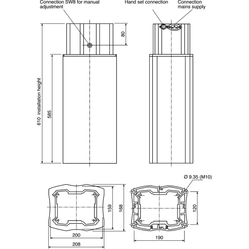 Rose+Krieger Workbench Accessory Powerlift Column 168mm Width Aluminium Integrated Motor QPL35BA420490