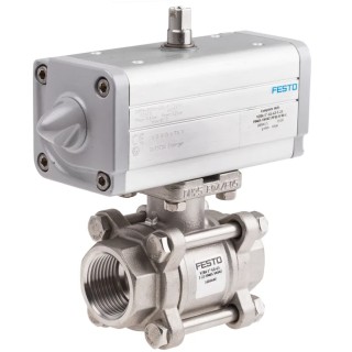 Festo Pneumatic Actuated 3-Way Ball Valve with T-Shaped Hole Stainless Steel Type VZBA-1"-GG-63-T-22-F0405-V4V4T-PP30-R-90-C