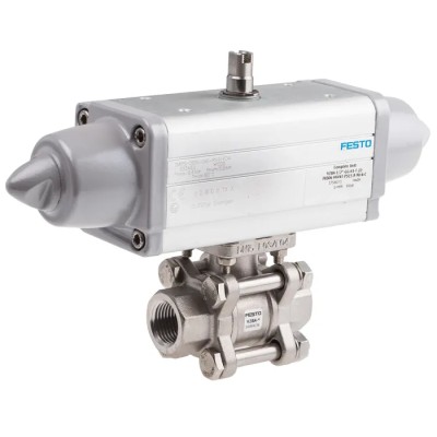 Festo 3-Way Ball Valve with T-Shaped Hole Pneumatic Actuated Valve 5.6 bar VZBA-1/2"-GG-63-T-22-F0304-V4V4T-PS15-R-90-4-C
