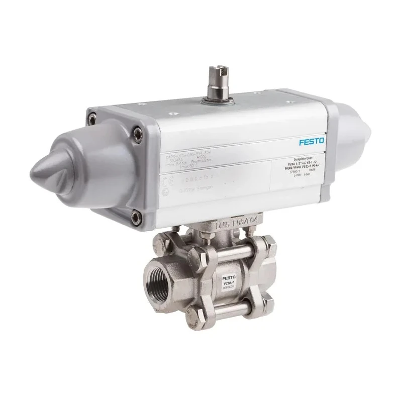 Festo 3-Way Ball Valve with T-Shaped Hole Pneumatic Actuated Valve 5.6 bar VZBA-1/2"-GG-63-T-22-F0304-V4V4T-PS15-R-90-4-C