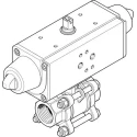 Festo Pneumatic Actuated 3-Way Ball Valve with T-Shaped Hole Stainless Steel Type VZBA-1"-GG-63-T-22-F0405-V4V4T-PP30-R-90-C
