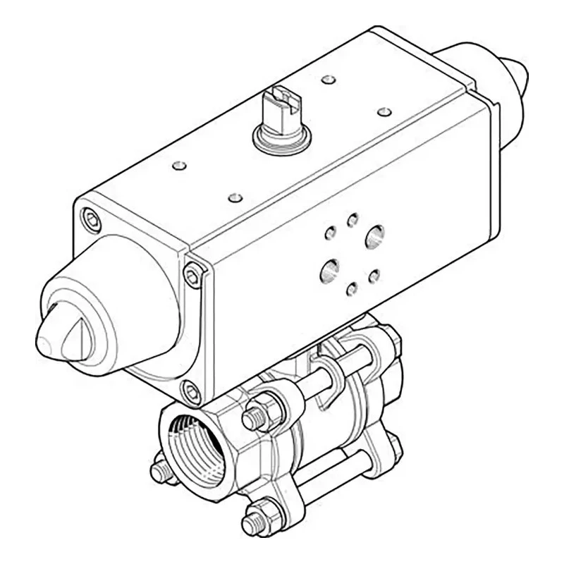 Festo Pneumatic Actuated 3-Way Ball Valve with T-Shaped Hole Stainless Steel Type VZBA-1"-GG-63-T-22-F0405-V4V4T-PP30-R-90-C