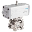 Festo Pneumatic Actuated 3-Way Ball Valve with T-Shaped Hole Stainless Steel 63 VZBA-1/2"-GG-63-T-22-F0304-V4V4T-PP15-R-90-C