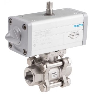 Festo Pneumatic Actuated 3-Way Ball Valve with T-Shaped Hole Stainless Steel 63 VZBA-1/2"-GG-63-T-22-F0304-V4V4T-PP15-R-90-C