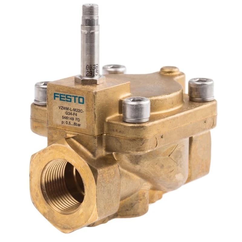 Festo Pneumatic Solenoid Valve 2/2 Solenoid Spring G Brass Body 3/4 in Port Size 6.8W Power VZWM-L-M22C-G34-F4