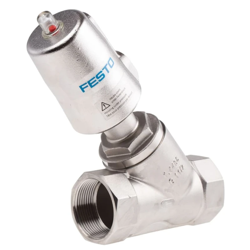 Festo Pneumatic Angle Seat Valve 6 bar Threaded 1.5 in Gunmetal VZXF-L-M22C-M-B-G112-350-M1-V4V4T-50-6