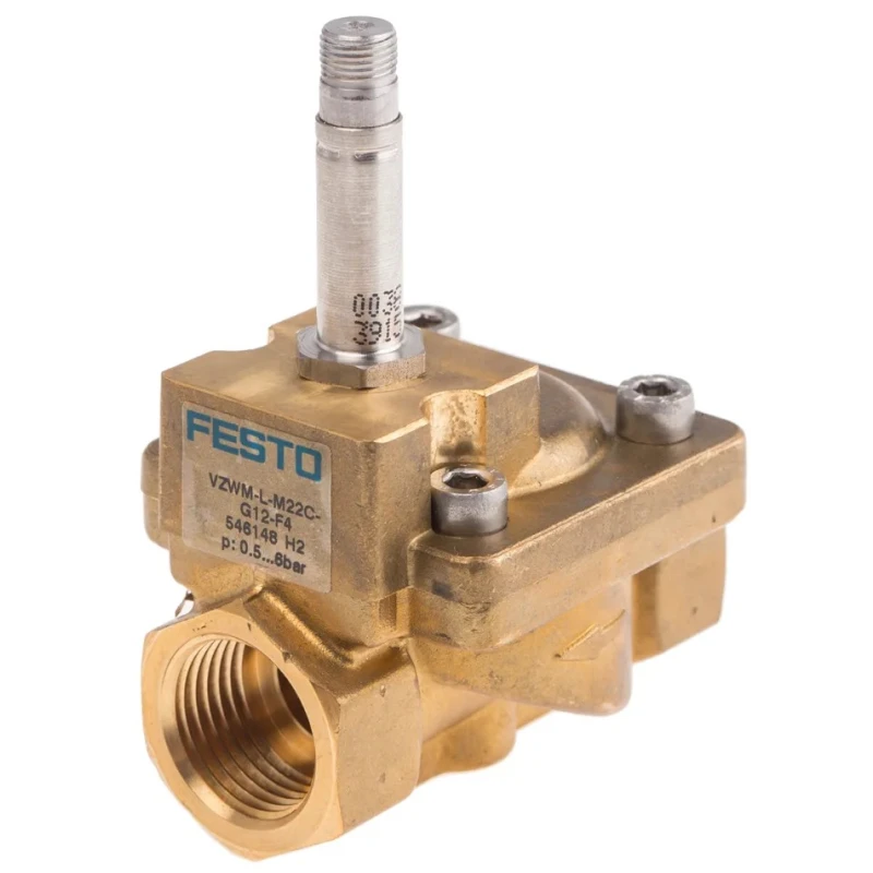 Festo Pneumatic Solenoid Valve 2/2 NC Solenoid/Spring G VZWM Series 24V DC 6.8W Brass Body NBR Seals VZWM-L-M22C-G12-F4