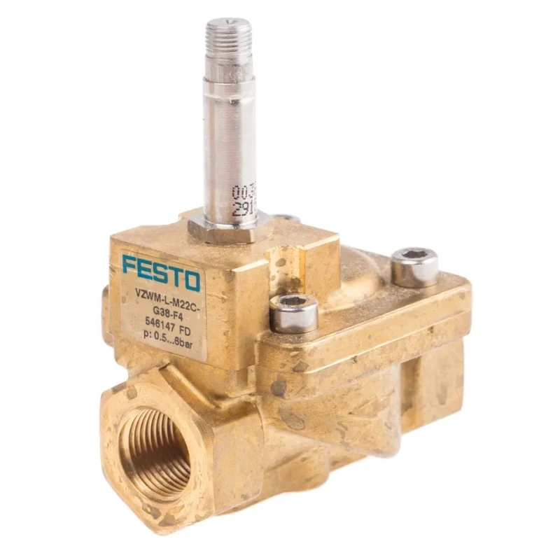 Festo Pneumatic Solenoid Valve 2/2 NC Electric Actuation Brass Body G 3/8 Threaded Port VZWM-L-M22C-G38-F4