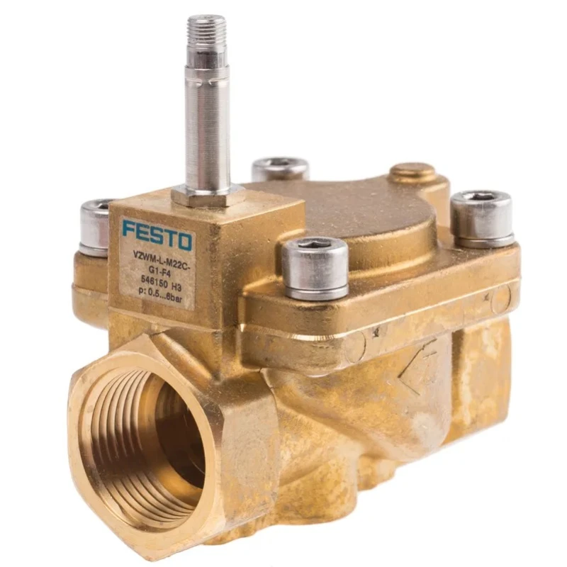 Festo Pneumatic Solenoid Valve 2/2 NC Solenoid/Spring Type G, 1 Inch Port, 6.8W Power, Brass Body VZWM-L-M22C-G1-F4