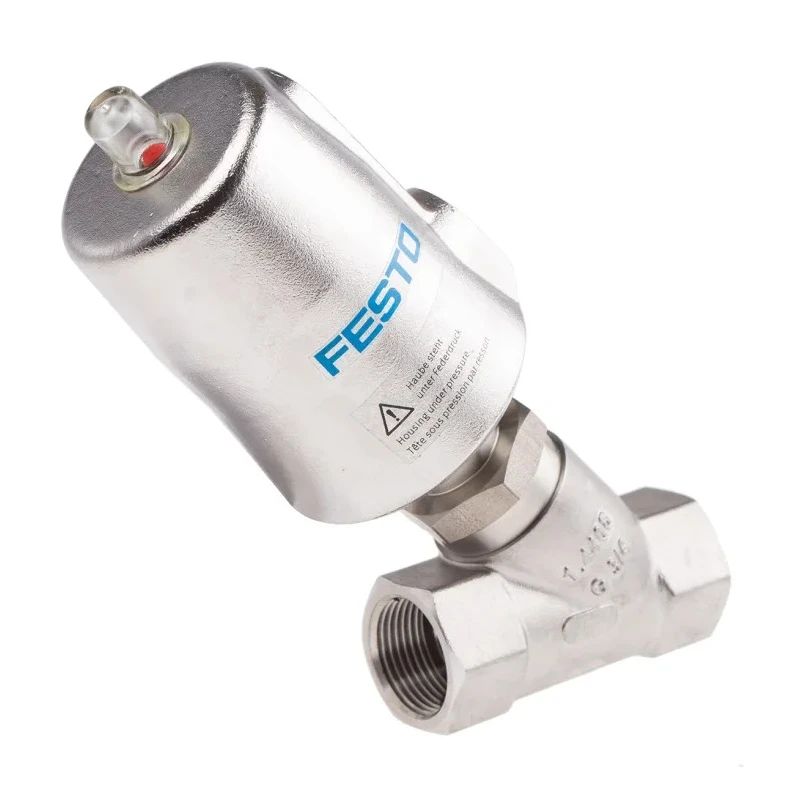 Festo Angle Seat Pneumatic Actuated Valve 3/4 in Threaded Connection 20 bar Operating VZXF-L-M22C-M-B-G34-180-M1-V4V4T-50-20