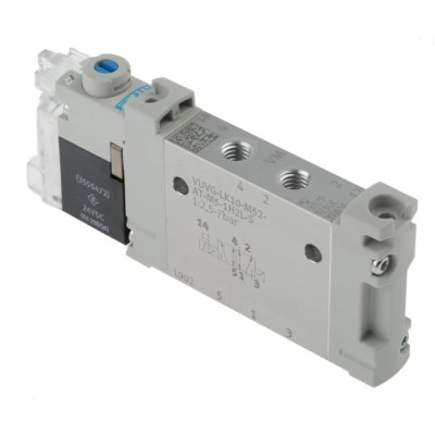 Festo 5/2 Solenoid Valve, Single Solenoid/Spring Actuation, Metric M5 Port, Aluminium Alloy Body VUVG-LK10-M52-AT-M5-1H2L-S