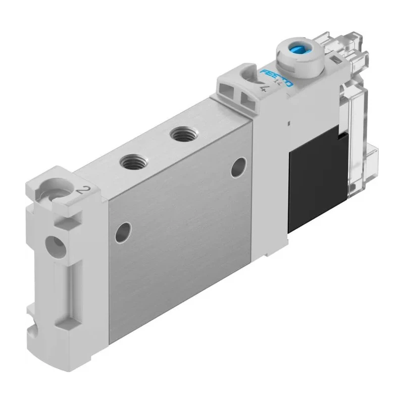 Festo 5/2 Solenoid Valve, Single Solenoid/Spring Actuation, Metric M5 Port, Aluminium Alloy Body VUVG-LK10-M52-AT-M5-1H2L-S