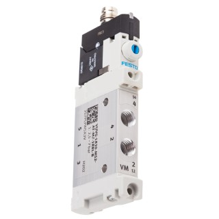 Festo Pneumatic 5/2 Solenoid Valve Single Solenoid/Spring Actuation M7 Port 24V DC Aluminium Body VUVG-LK10-M52-AT-M7-1R8L-S