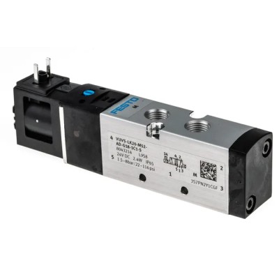 Festo Pneumatic Solenoid Valve - 5/2 Solenoid/Spring G 1/8 Port Size 24V DC VUVS-LK20-M52-AD-G18-1C1-S