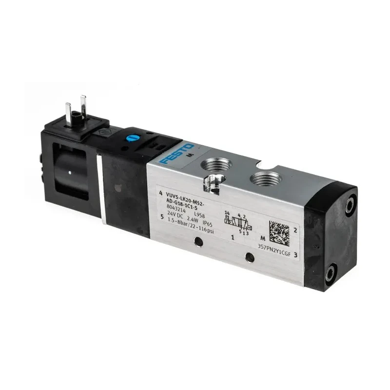 Festo Pneumatic Solenoid Valve - 5/2 Solenoid/Spring G 1/8 Port Size 24V DC VUVS-LK20-M52-AD-G18-1C1-S