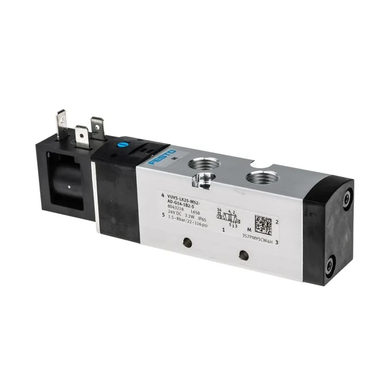 Festo Pneumatic Solenoid Valve 5/2 Solenoid/Spring G Series, 24V DC, Aluminium Body, 8 bar MAX VUVS-LK25-M52-AD-G14-1B2-S