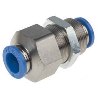 Festo Pneumatic Fitting QSS Series Push-in Bulkhead Connector Push In 10 mm, Nickel Plated Steel Polybutylene QSS-10-F
