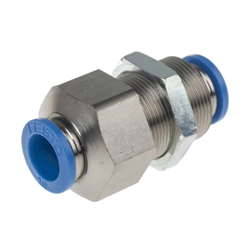 Festo Pneumatic Fitting QSS Series Push-in Bulkhead Connector Push In 10 mm, Nickel Plated Steel Polybutylene QSS-10-F