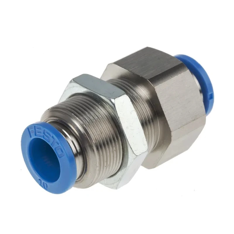 Festo Pneumatic Fitting QSS Series Push-in Bulkhead Connector Push In 10 mm, Nickel Plated Steel Polybutylene QSS-10-F