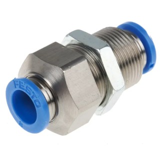 Festo Pneumatic Fitting Push-in 8 mm Tube-to-Tube Bulkhead Adaptor, Nickel Plated, 14 bar Maximum Operating Pressure QSS-8-F