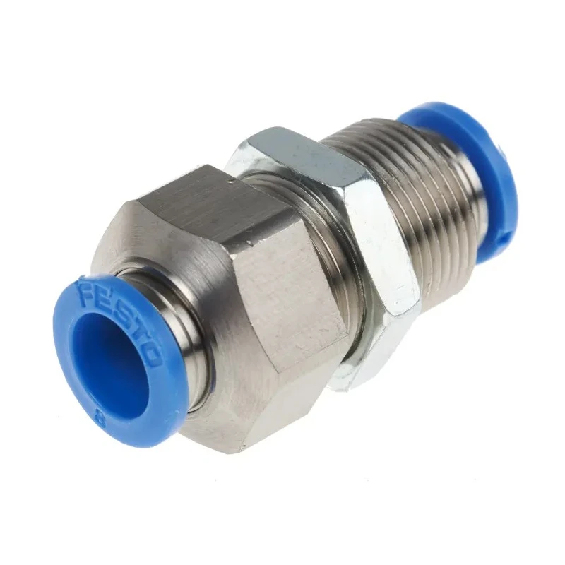 Festo Pneumatic Fitting Push-in 8 mm Tube-to-Tube Bulkhead Adaptor, Nickel Plated, 14 bar Maximum Operating Pressure QSS-8-F