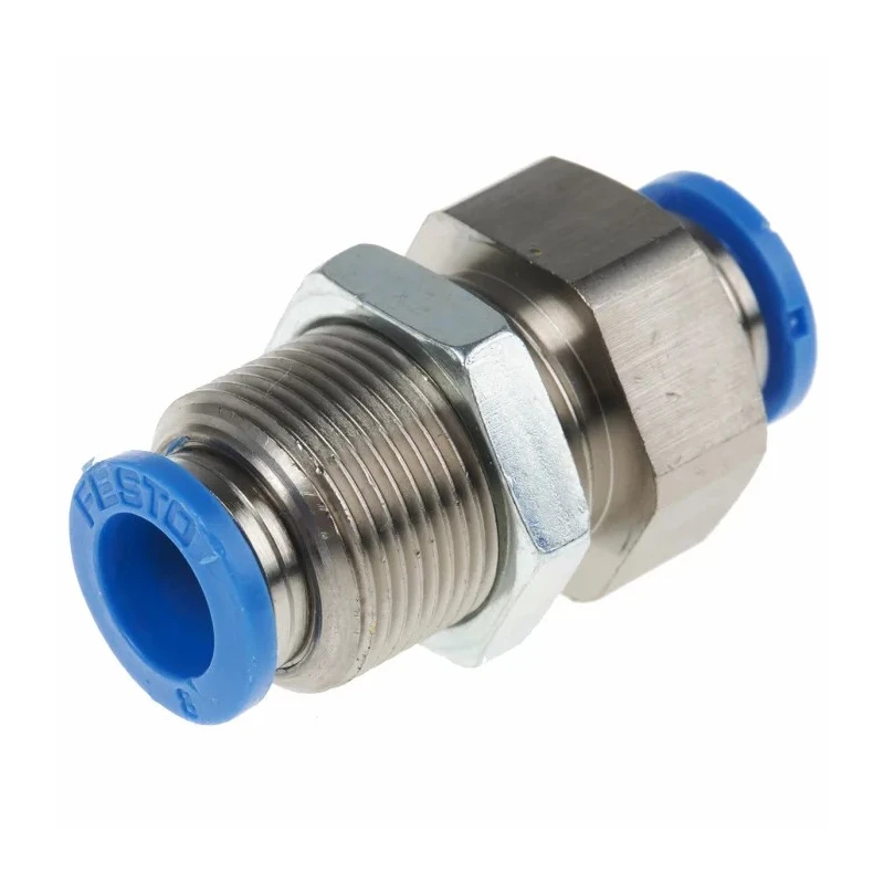 Festo Pneumatic Fitting Push-in 8 mm Tube-to-Tube Bulkhead Adaptor, Nickel Plated, 14 bar Maximum Operating Pressure QSS-8-F